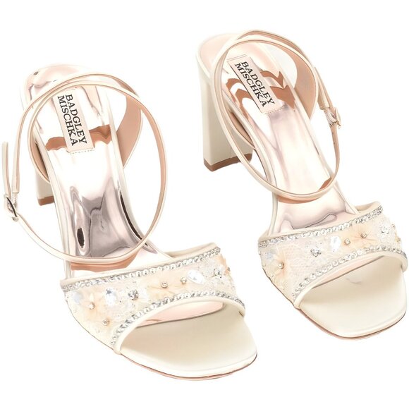 Badgley Mischka Women's TAYTEN Heeled Sandal, Ivory Satin, Size 8.5 - Picture 1 of 5
